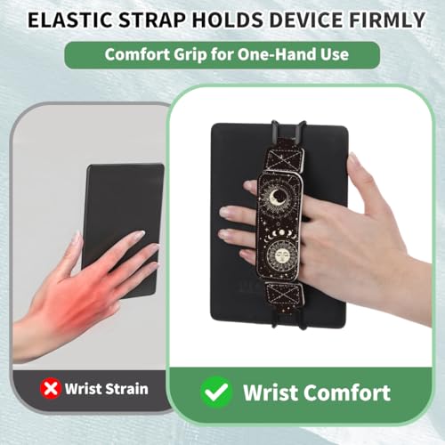 Koazava Secure Hand Strap for 6-7.5\" Kindle and Tablets, Versatile Lightweight Faux Leather E-Book Grip Holder, Heavy-Duty E-Book Accessories for Reading Lover Gift (Sun and Moon) - Thumbnail 4
