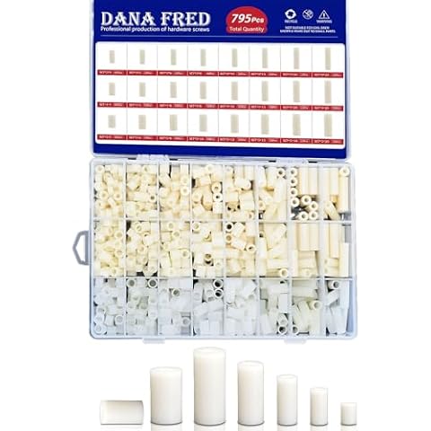 Dana Fred 795pcs Nylon Round Spacer Non-Threaded Plastic Standoff Hardware Assortment Kit White OD 7mm ID 3mm 4mm 5mm Length 4mm 5mm 6mm 8mm 10mm 15mm 18mm 20mm 25mm Cover