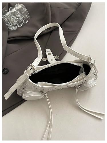 MakeMeChic Women's PU Leather Purse Shoulder Handbags Crocodile Rivet Punk Hobo Bag3