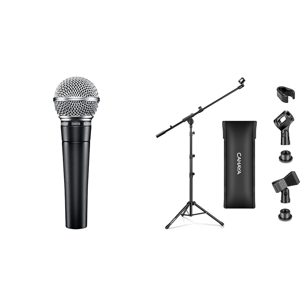Shure SM58-LC El micrófono de Voz dinámico está diseñado para el Uso Profesional en Voces & CAHAYA Soporte de Micrófono con Brazo con Dos Pinzas para Microfonos Pie de Micrófono Plegable