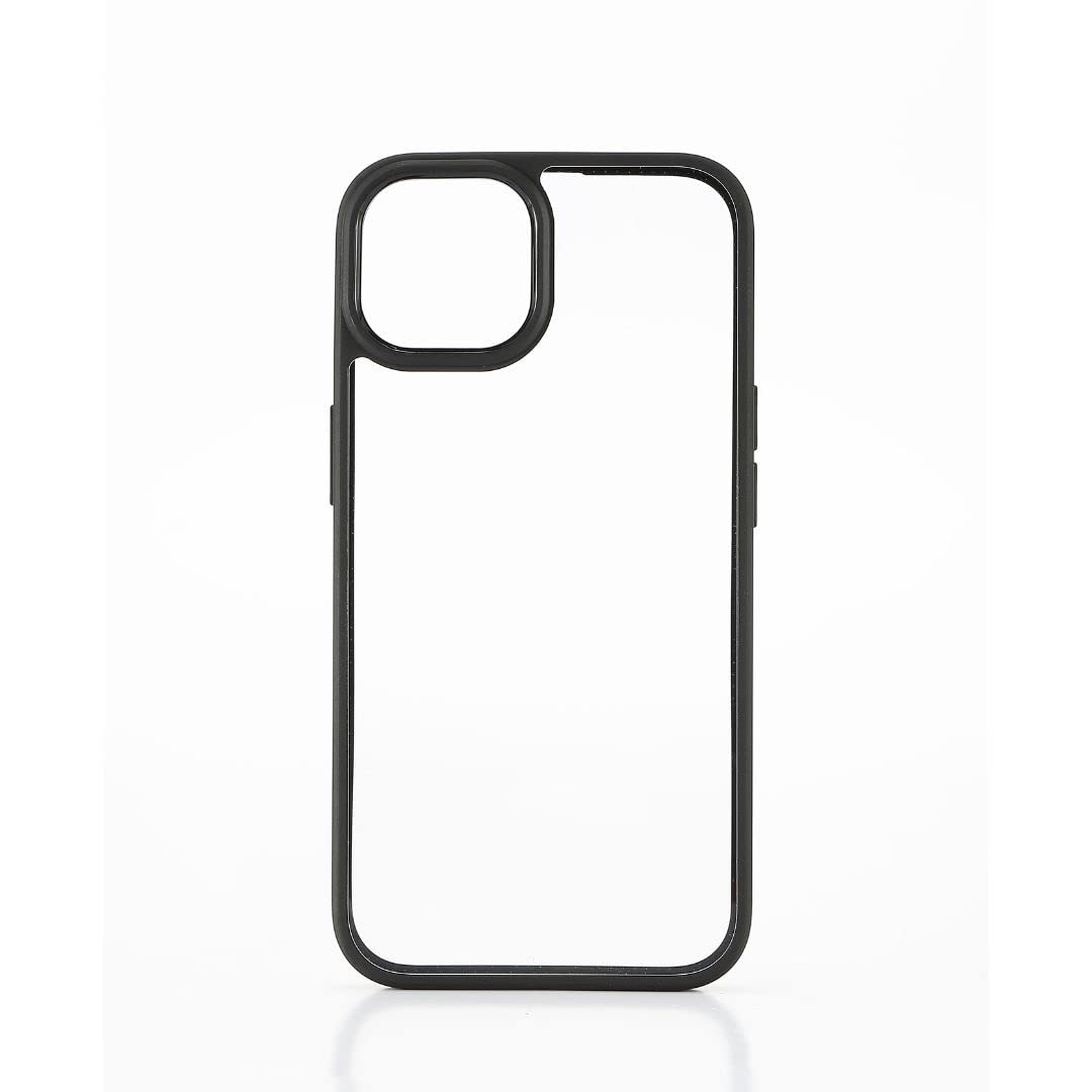 WE Custodia protettiva in gomma per Apple iPhone 14: retro trasparente, contorno opaco nero, anti-urti, antiscivolo, semi-rigido, aspetto del telefono conservato