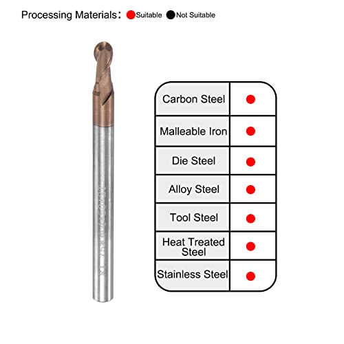 Image of uxcell Ball Nose End Mill 1.75mm Tip Radius Solid Carbide AlTiSin Coated CNC Router Bits 2 Flute Spiral Milling Cutter HRC55 with 4mm Shank 50mm (2-inch) Length