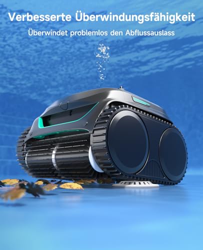 WYBOT C2 Poolroboter Akku Boden und Wand für Einbaupools bis 150㎡, Doppelfiltration, 3-Fach Motor, Starke Saugkraft, Wandkletter & Wasserlinie, 180 Min, App(Schwarz-Grün Grau) – Bild 6