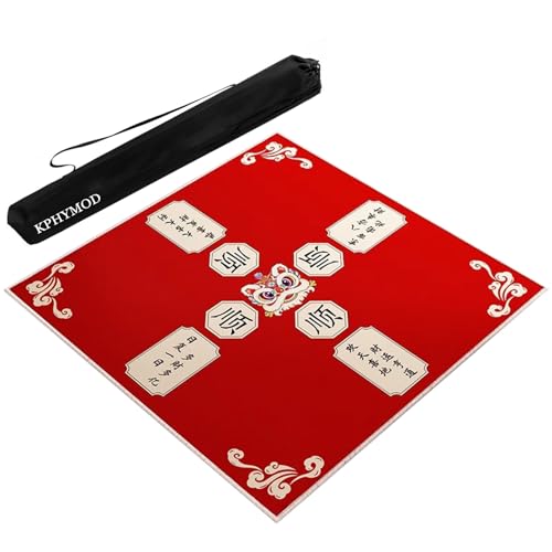 KPHYMOD Alfombra Mahjong Roja con Bolsa De Transporte Negra, Cubierta De Mesa Antideslizante Y con Reducción De Ruido para Juegos De Mesa De Dominó Y Cartas De Póquer(Red-7,43.31x43.31in)