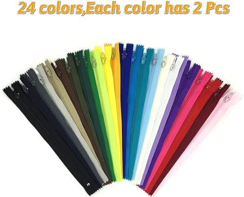 Image of Zippers for Sewing, DOITEM 48 pcs 60cm /24 Inch Zippers Multicolor Nylon Coil Zipper for Sewing and Crafts 24 Colors