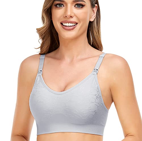Gxxge 4Pack Womens Jacquard Seamless Maternity And Nursing Bra Plus Size Sleeping Bralette For Breastfeeding Underwear Black Beige Grey Pink Small #TOP4