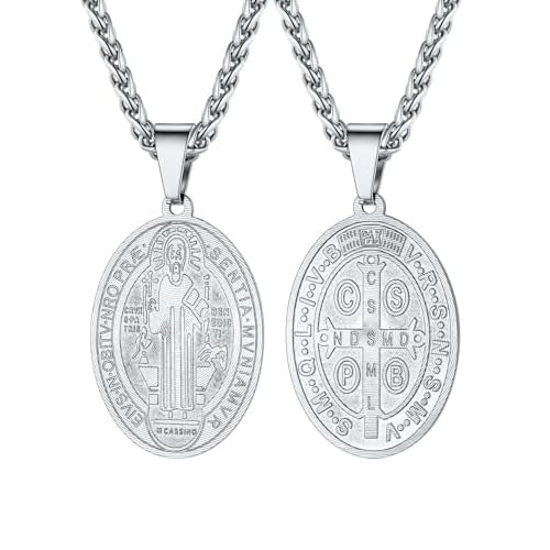 U7 Saint Michael Necklace for Men,Stainless Steel/18K Gold Plated St Michael Archangel/Saint Benedict/Saint Christopher Pnedant Amulet Necklace for Me