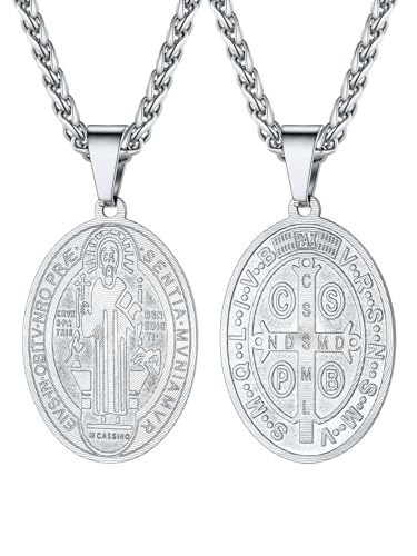 Image of U7 Saint Michael Necklace for Men,Stainless Steel /18K Gold Plated St Michael Archangel /Saint Benedict /Saint Christopher Pendant Amulet Necklace for Men Women