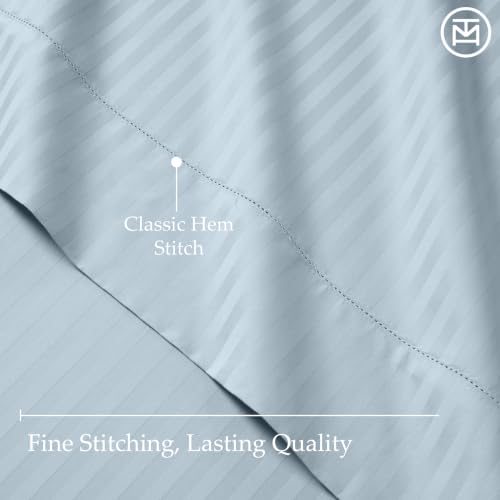 Image of Threadmill 600TC Cotton Full Sheet Set, Sateen, Damask Stripe, Blue