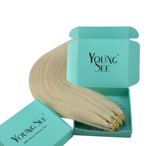 Image of YoungSee 120G Hair Extensions Clip ins Beige Blonde Clip in Human Hair Extensions Invisible Clip on Blonde Hair Extension Long-Lasting Add Volume 14Inch 7Pcs