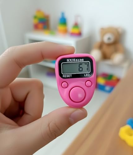 Image of Digital Finger Tally Counter with LCD Display, Portable Hand Click Counter for Prayer, Chanting, Gym, Counting, Stitching, Meditation, Automatic Tasbeeh Counter with Reset Button (512 Led-Pink)