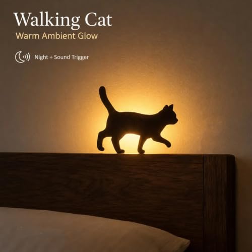Cat Shadow Night Light Set, LED Cat Silhouette Wall Light with Light & Sound Sensor, Cute Animal Projection Lamp, Warm Ambient Night Lamp for Bedroom, Hallway Decor, Cats Lovers Gift (B.) - Image 6