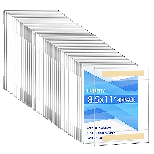 Ludery 8.5 x 11 Wall Mount Acrylic Sign Holder, Plastic Sign Holder with 3M Tape Adhesive,Clear Wall Mount Frame,Picture Paper Frames Holder for Home, Office, Store, Restaurant(40pack)