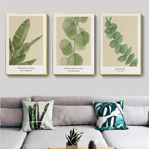 Cuadro abstracto de plantas verdes estilo nórdico moderno set de 3 láminas para pared 50x75cm