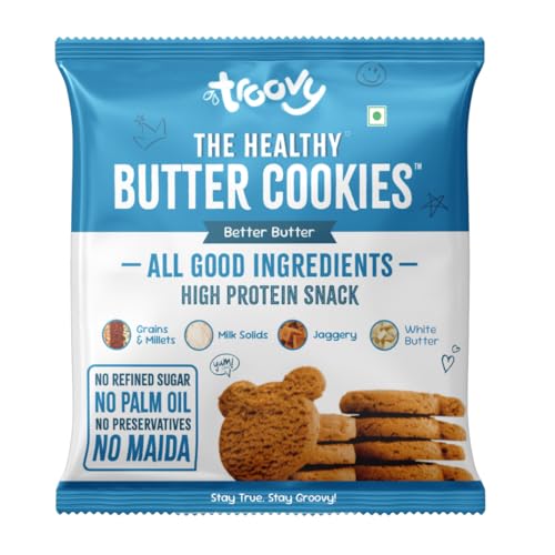 Image of Troovy Healthy Butter Cookies (Pack of 10) | Made with goodness of Millets, Jowar, Ragi and Whole Wheat | All Natural Ingredients | Made with Jaggery, No Processed Sugar | 80gm x 10