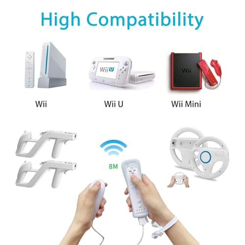 Image of Compatible with Nintendo Wii Controller, Wii Remote with Nunchuck and Nunchuck Controller with Silicone Case and Wrist Strap for Wii and Wii U, Included 2 AA Batteries (White)