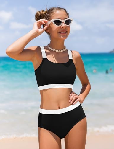 Image of Girls Swimsuits 3 Piece Bathing Suit Allover Printed Criss Cross Bikini Set with Cover Up Skirt Beach Swimwear 7-16 Years