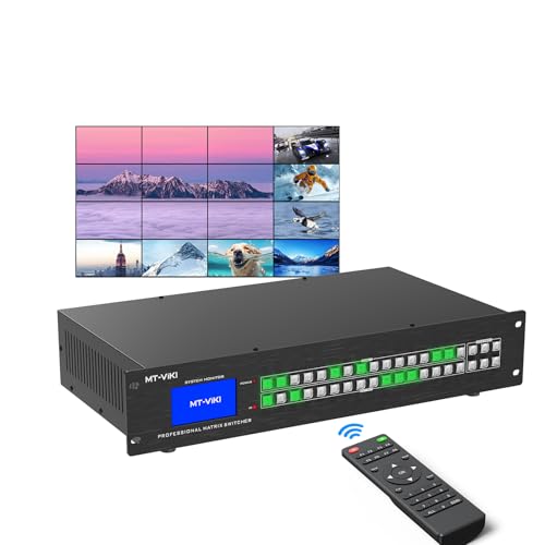 Image of MT-VIKI 16x16 4K Seamless HDMI Matrix Video Wall 4x4 w /Web GUI+Audio Out, Customised HDMI TV Wall Controller, Rack Mount Matrix Switcher Splitter Support RS232, APP, IR Remote, Web