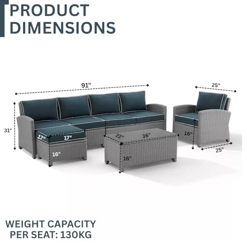 Image of DEVOKO Patio Furniture Set, Outdoor Sectional Sofa HDPE Wicker Conversation Set Outside Couch with Center Table & Ottoman for Porch, Lawn, Garden, Backyard (Grey and Navy Blue)