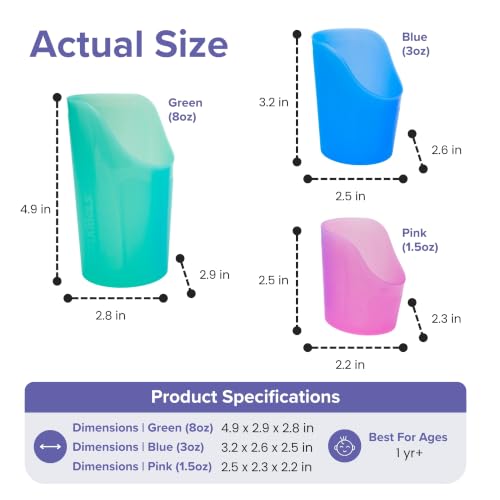 Image of TalkTools CutOut Nosey Cups - Drinking Glass for Stable & Fixed Position, Special Drinking Cups, Therapy Training Cups, Motor and Coordination Support (All 3 Sizes (Pink, Blue & Green))