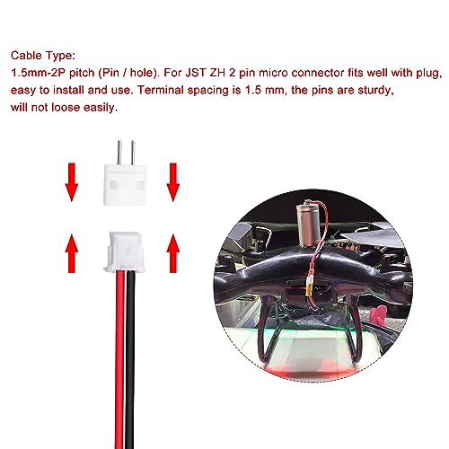 Lyeteung 50 Sets Mini Micro JST 1.5 ZH 2 Pin Connector Plug Male with 150mm 26AWG Cable & Female Connector (Black Red) - Image 4