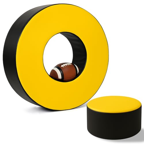 Tackle Wheel and Round Cushion Pad Durable PU Leather Tackle Dummy with High-Density Foam & Side Strap for Football Youth Adult Training Agility & Contact Practice