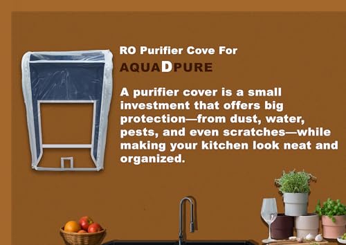 Image of Water Purifier Cover Compatible with Aqua D Pure RO+UV+UF+Copper Alkaline - Blue PVC with Transparent Front & White Border | Waterproof & Dustproof (51x41x15 cm)