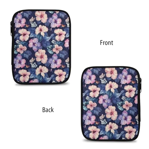 Image of Purple Hibiscus Crochet Hook Case Crochet Hook Holder Portable Storage Bag with Web Pockets Suitable for Needles /Knitting Accessories