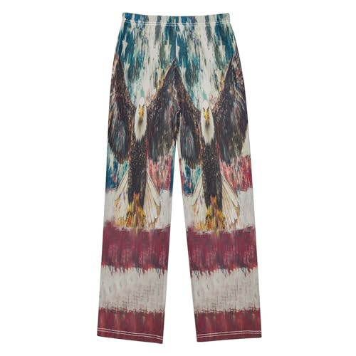 Bald Eagle Rustic American Flag Lounge Pajama Pants Soft PJ Bottoms for Sleepwear Ages 6-14 Years