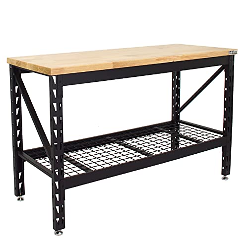 TRUTZHOLM Professionelle Werkbank bis 500 kg belastbar Werktisch Arbeitstisch Massive Arbeitsplatte Stecksystem Werkbank 153x62x99 cm höhenverstellbar | Montagewerkbank Werkstatttisch Werkstatt