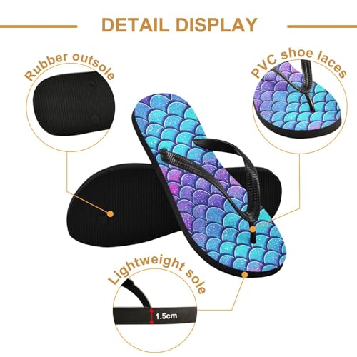 ALAZA Blue-purple Scales Mermaid Flip Flops for Women Fashion Beach Slippers Comfort Mens Flip Flops Non-Slip Rubber Shower Slippers Sandal for Hotel Travel Sport,XS3