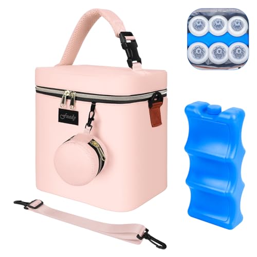 Image of Fxady Breastmilk Cooler Bag with Ice Pack, Insulated Baby Bottle Tote Bag for 6 Bottles Up to 9 oz, Clip-On Pouch for Baby Essentials, Leakproof, Waterproof, Shoulder Strap for Nursing Moms