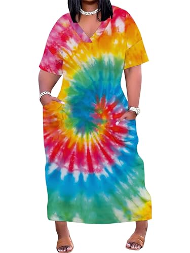 Image of SUZONANA Women Casual T-Shirt Dress V Neck Short Sleeve Solid Color Oversize Dress with Front Two Pockets
