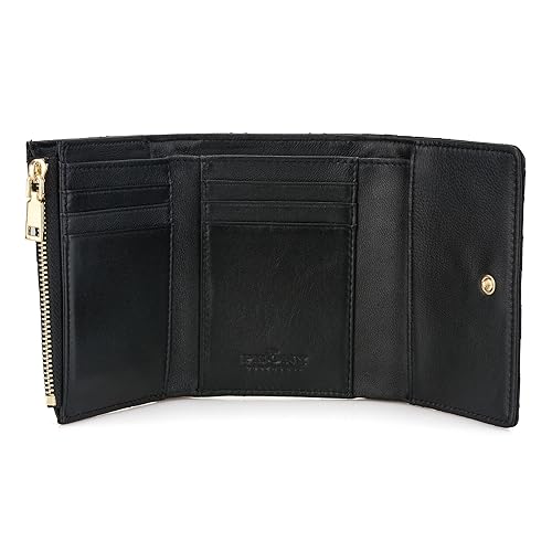 Luxury Quilted Leather Short TriFold Small Compact Wallet Credit Card Holder Coin Purse Business Card Holder Gift for Girl Women Black3