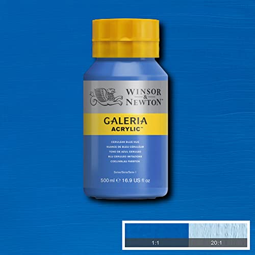 Image of Winsor & Newton Galeria Acrylic Colour - Jar of 500 ML - Cerulean Blue Hue (138) - Highly Pigmented Lightfast Artists' Acrylic Paints for Canvas, Wood, Fabric & Paper - More Colours Available