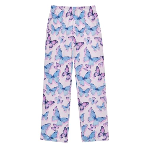 Butterfly Long Pajama Pants Elastic Waist PJ Bottoms with Pockets S A1109012