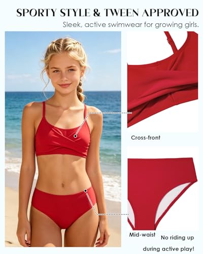 Image of Century Star Girls Swimsuits for Teens Bikini 2026 Solid Teen Bathing Suits Adjustable Straps Swimwear Padded 8-15 Years