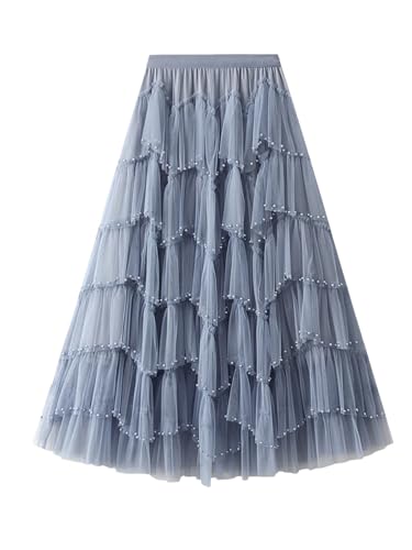 Women's Beaded Mesh Skirt, Fairy Tiered Heavy Maxi