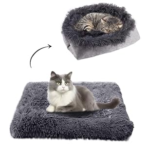 Faltbar Katzenbett & Decke – Plüschiges Katzensofa Welpenbett Haustier Matte, Weiches Haustierbett für Kätzchen & Kleine Hunde, Maschinenwaschbar Dunkelgrau