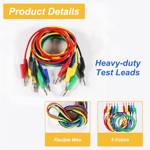 Image of 5pcs Banana to Banana Plug Test Lead Set, 4mm Stackable Banana Plug Test Lead for Multimeter, Flexible Electrical Test Wire 3.3ft /1m 1000V 15A