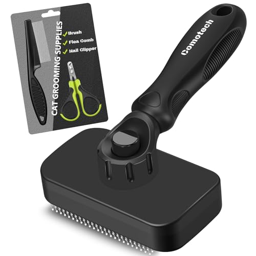 Comotech 3PCS Cat Grooming Supplies,Cat Brush & Nail Clipper/Trimmer & Flea Comb for Shedding Indoor Cats Dogs and Small Animals – Meet All Your Pet’s Daily Grooming Needs – All in One Set (Black)