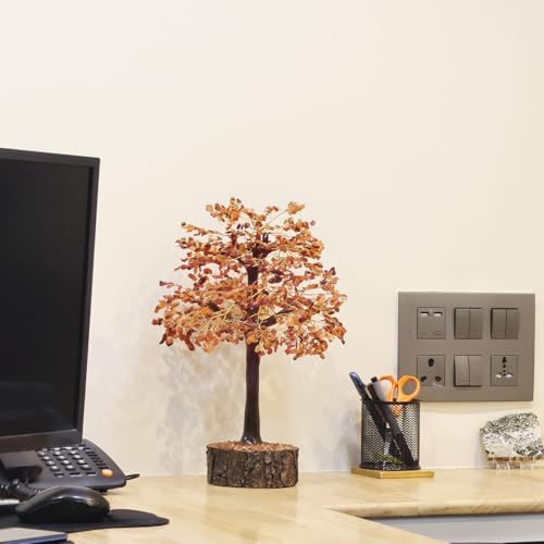 Image of Red Carnelian Stone Tree for Office Decor 1000 Beads | Antique Gemstone Bonsai Money Tree for Healing Vastu | Festival Gifts & Showcases