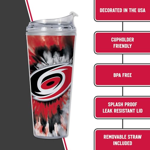 Image of Rico Industries NHL Hockey Team Color Tie Dye 24oz Metallic Acrylic Tumbler with Hinged Lid, Officially Licensed Double Wall Tumbler with Straw