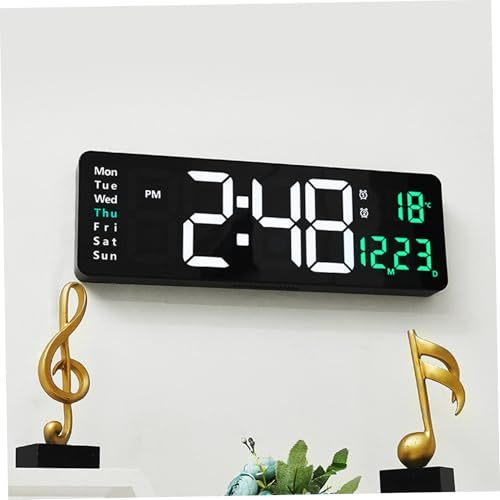 Horloge murale numérique 16 pouces avec température et date vert - 3