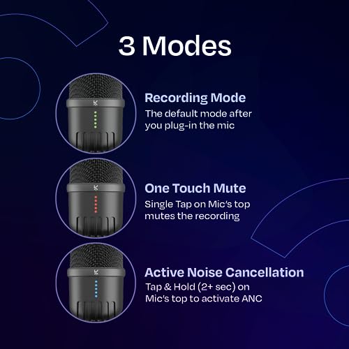 Image of Kreo Rec Condenser Microphone |Condenser Mic for Podcast | Type-C & USB Mic for Professional Audio & Youtubers Video Recording with Crystal Clear Sound | 360 Rotation | Plug n Play (Rec Condenser)