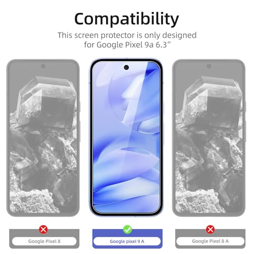 Image of NEW'C Pack of 3 Tempered Glass Screen Protector for Google Pixel 9a, Anti-Scratch, Anti-Fingerprint, Bubble Free, 9H Hardness, 0.33 mm, Ultra Transparent, Ultra Resistant