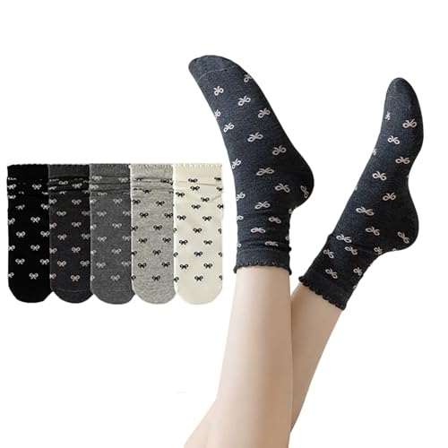 Women's Ruffle Frilly Socks Coquette Bow Scalloped Dress Sock for Teens Girls 5 Pairs