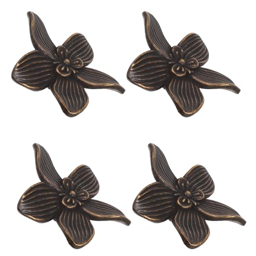 HOUDERCO 4個?古花瓣単穴ハンドル キッチンキャビネット引き出し取っ手 バスルーム家具用錫合製アンティーク調装飾ノブ