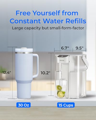 Image of Waterdrop ED01AW Alkaline Electric Water Filter Pitcher, 15-Cup, White | Rechargeable Water Dispenser with 1 Filter, Instant 200-Gallon Countertop Purifier, Reduce PFOA /PFOS, Chlorine, Lead