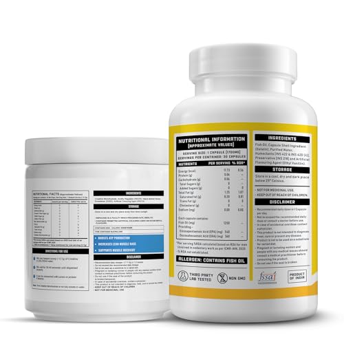 Wellcore Creatine with Omega 3 Capsules Triple Strength (Creatine 122g Fruit Fusion & 30 Capsules Omega) | 1250mg Triple Strength | EPA + DHA | Enhanced Muscle Strength |